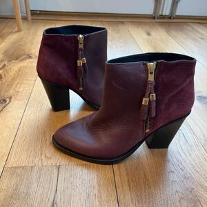 Deena & Ozzy Burgundy Ankle Boots with Tassel Zipper